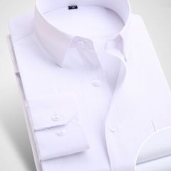 伯曼男装春秋男士商务休闲纯色长袖衬衫抗皱纯白色长袖衬衣职业男工作服衬衣